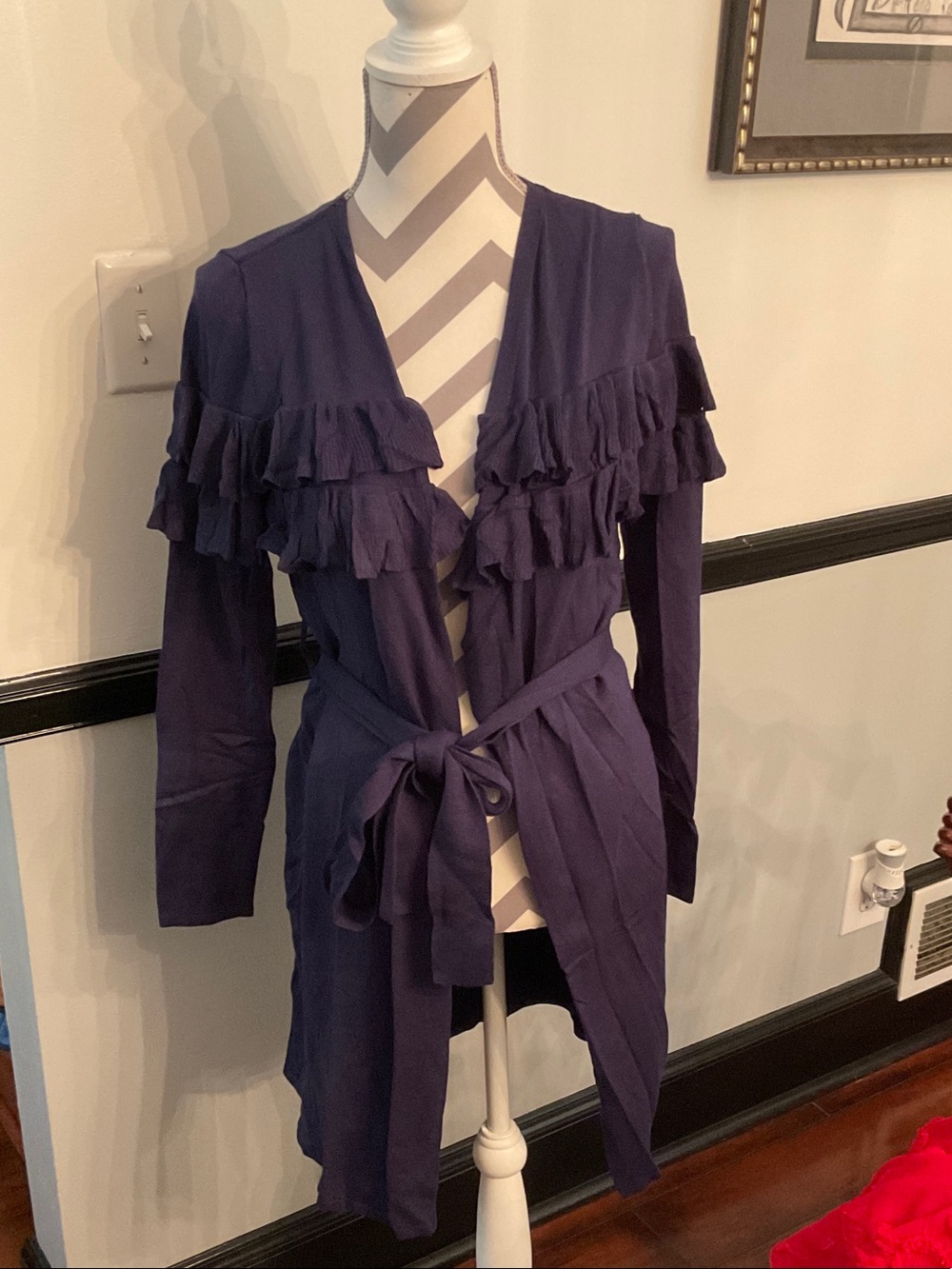 INC International Concepts Purple Ruffle-Front Tie-Waist Cardigan